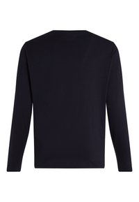Plain long-sleeve black shirt shown from the back with a round neckline and a straight hem.