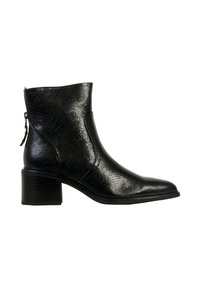 Bottines noires avec surface texturée, bout pointu, fermeture éclair latérale et talon chunky côtelé. Matière durable pour un port optimal.