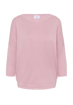 Roosa kudumipusa, millel on mugav lõige, lai kaelus ja kolmeveerandi pikkused varrukad. Sile tekstuur koos ribakujundusega varrukate lähedal.