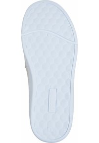Semelle en caoutchouc blanc avec une surface texturée à motif en diamant. Présente un bord latéral lisse et un logo. Taille indiquée comme 38.