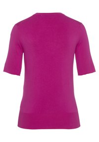 Aansluitende, mouwloze trui met korte mouwen in levendig magenta, gemaakt van een gladde brei stof, met een ronde halslijn en geribbelde zoom voor een strakke fit.