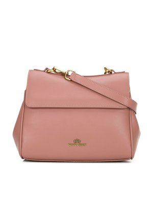 Bolso de mano de cuero rosa con cierre de solapa, herrajes en tono dorado, correa de hombro ajustable y logo "WITTCHEN" en el centro frontal.
