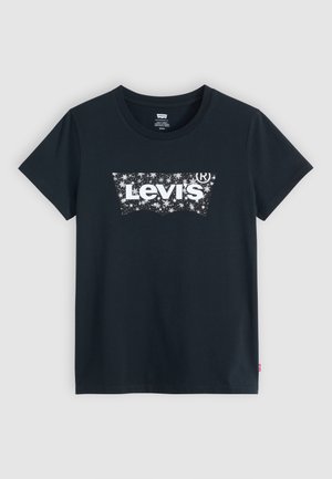 Granatowa bawełniana koszulka z krótkim rękawem z białym, gwiaździstym logo Levi's na przodzie. Klasyczny okrągły dekolt. Mała czerwona metka na dolnym brzegu.