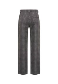 Grau karierte Hose mit weitem Bein Design, die ein dezentes Karomuster, einen geraden Schnitt und eine Rücktasche aufweist.