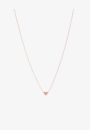 Naszyjnik w kolorze różowego złota z delikatnym łańcuszkiem i małym serduszkiem na środku. Prosty design, polerowany metal o gładkiej fakturze.