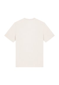 T-shirt à manches courtes en coton beige clair, avec un design uni, un col ras du cou et une texture lisse et douce.