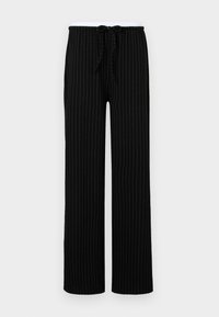Pantalons noirs à rayures fines, à coupe décontractée, dotés d'une taille élastique et d'un cordon de serrage, confectionnés dans un tissu doux.