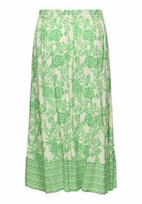Gonna maxi floreale in verde e bianco, con vita elastica, motivo floreale e dettaglio a fantasia sull'orlo. Realizzata in materiale leggero.