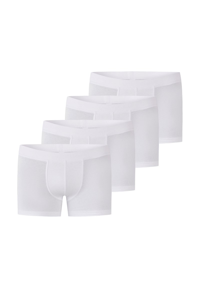 Fire par hvide boxer shorts med glat stof, elastisk talje og en tætsiddende design med en formet pusher.