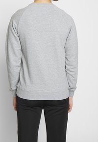 Felpa grigia con maniche raglan, polsini e fondo a coste, realizzata in un morbido misto cotone, caratterizzata da uno stile e una texture minimalisti.