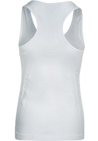 Witte sportieve tanktop met een racerback design, gemaakt van lichtgewicht stof. Beschikt over textuur zijpanelen voor extra stijl en comfort.
