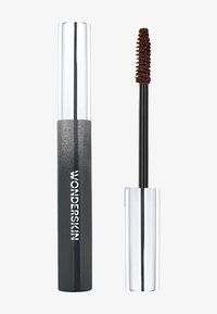 Wonderskin-mascara med ett metalliskt silverlock och en matt svart tub; har en böjd borste för enkel användning.