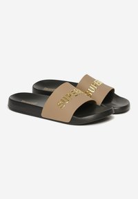 Superdry & Co LOGO - Sandalias planas - black fossil brown metallic gold