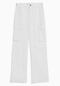 Vita cargoByxor med rak ben, två sidofickor och knappstängning. Tillverkade av lättviktig tyg med en slät textur.