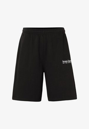 Zwarte knielange shorts met een elastische tailleband en witte tekst "bruno banani NOT FOR EVERYBODY" op de rechterdij.