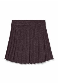 Jupe plissée gris foncé en tissu doux, dotée d'une ceinture large et d'une forme évasée, avec des lignes verticales texturées.