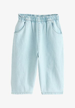 Hellblaue Jeansshorts mit elastischem Bund, zwei Vordertaschen, lockerer Passform und weichem, strukturiertem Finish.