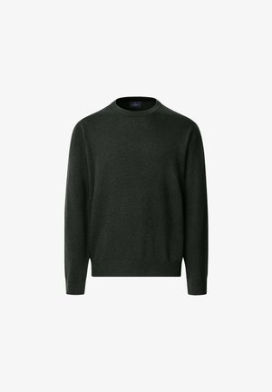 Tamno siva dugosvačana majica s okruglim izrezom, s rebrastim manžetama i rubom, prikazana na jednobojnoj bijeloj pozadini.