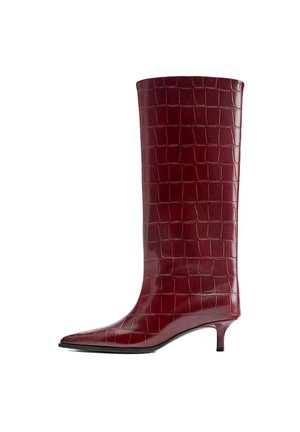PULL&BEAR, CROCODILE-EFFECT KITTEN HEEL - BOOTS - Bottes - red