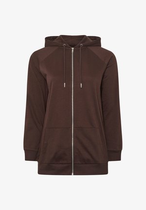 Brauner Kapuzenpullover mit Reißverschluss, Vordertaschen, langen Ärmeln, gerippten Bündchen und Saum sowie verstellbarer Kapuze mit Kordelzug.