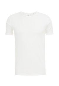 Weißes Baumwoll-T-Shirt mit kurzen Ärmeln, Rundhalsausschnitt und glatter Textur. Hat ein minimalistisches Design ohne Muster oder sichtbare Hardware.