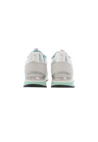 Lätta atletiska skor i vitt och mintgrönt. Har övre del i slätt material, vadderad krage, genomskinlig häl och texturerad gummisula.