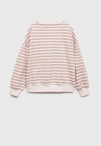 Felpa a righe rosa e bianche con scollatura tonda, maniche lunghe e polsini elasticizzati. Texture morbida con un design a vestibilità rilassata.