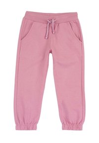 Rosa Jogginghose aus weichem Stoff, mit elastischem Bund, Zugband, Seitentaschen und elastischen Bündchen an den Knöcheln.