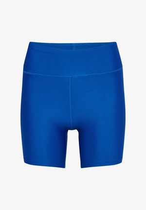 Blå atletiska shorts gjorda av ett mjukt, stretchigt material. Har en hög midja och platta sömmar för komfort och flexibilitet.