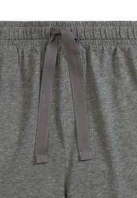 Szare bawełniane dresy z elastycznym pasem ze sznurkiem w wzór jodełki, gładka tekstura i luźny krój.