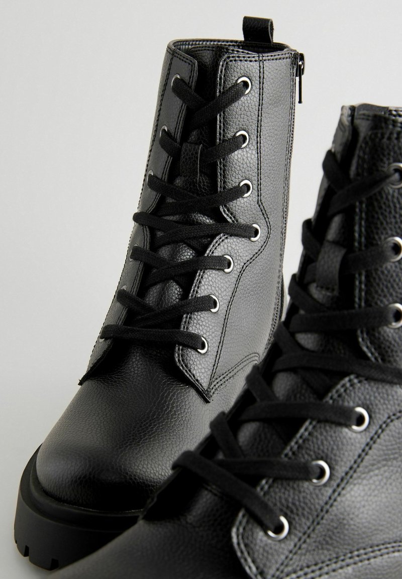 Cremallera Botines Negros Cordones Plataforma Botines Tacón Grueso