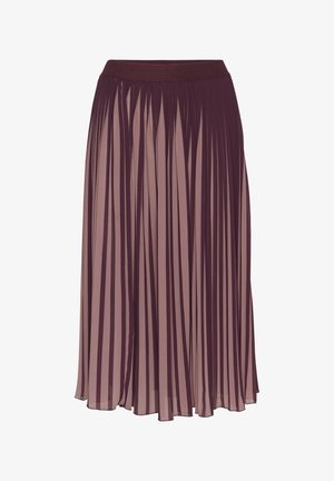 Pliszé szoknya sötét mályva és világos mályva színben, vastag rugalmas derékkal. Függőleges redők és légies, könnyű anyag jellemzi.