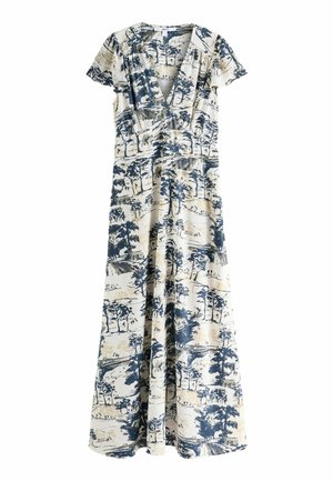 FLUTTER SLEEVE TIE WAIST - Maxi šaty - blue vintage print