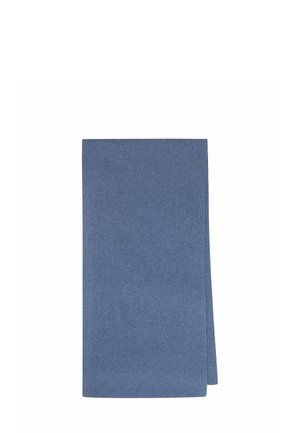 Blauwe geribbelde sjaal gemaakt van zachte stof, met een gladde textuur en rechthoekige vorm. Geen zichtbare patronen of accenten.