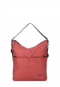 Rode nylon schoudertas met een strak, modern design. Voorzien van een ritssluiting aan de bovenkant, een verstelbare zwarte band en een buitenzak. Logo gedrukt op de voorkant.