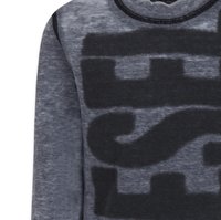 T-shirt grigio a maniche lunghe con una grande stampa nera, colletto a crew a coste e un tessuto morbido e strutturato.
