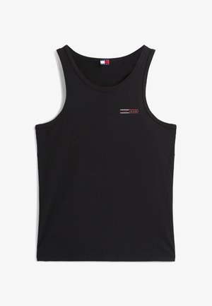 Zwarte tanktop van katoen. Classic ontwerp met brede bandjes, ronde halslijn en een klein logo in rood en wit op de borst.
