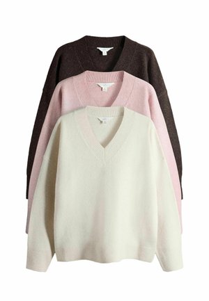 THE SET 3 PACK - Svetrík - soft pink cream chocolate brown