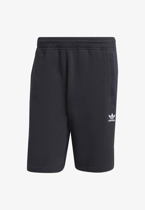 Black athletic shorts with an elastic waistband, side pockets, and a white Adidas logo on the left leg. Made from soft, breathable fabric.