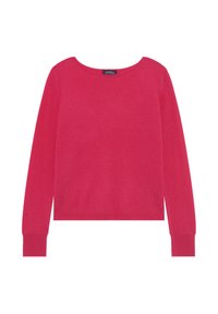 Maglione fucsia con maniche lunghe, scollatura rotonda e polsini e orlo a coste. Tessuto morbido, design semplice, senza fantasie o hardware.