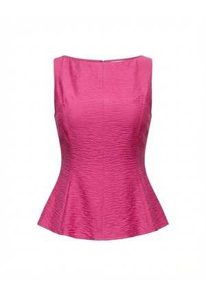 Fuchsia mouwloze textuurblouse met boothals en uitlopende taille, met ritssluiting aan de achterkant.