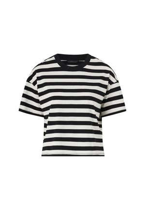 Schwarz-weiß gestreifes T-Shirt mit kurzen Ärmeln, runder Halslinie und entspannter Passform, aus weichem Baumwollstoff gefertigt.