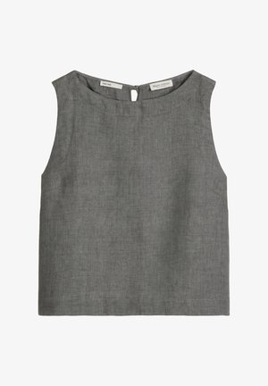 Ärmelloses graues Leinentop mit rundem Ausschnitt und kleinem Schlüsselloch-Knopverschluss hinten, Marke Marc O'Polo.
