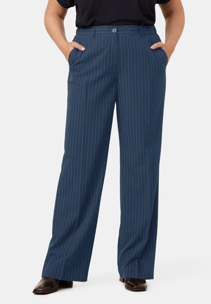 Samoon LANG WEITE  MIT NADELSTREIFEN CARLOTTA - Stoffhose - navy