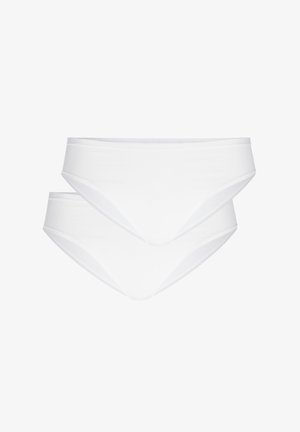 Twee paar vrouwen witte katoenen slips. Heeft een gladde textuur, elastische tailleband en een klassieke snit met minimale stiksel.