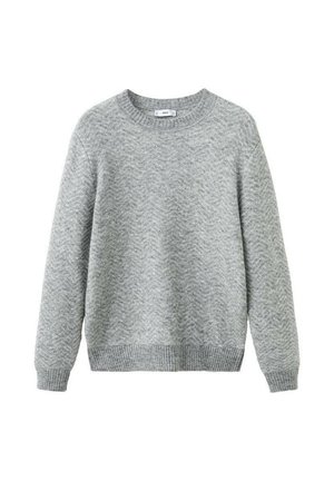 Suéter gris confeccionado en tela de punto texturizada con un patrón de zigzag, cuello redondo y puños y dobladillo acanalados. Diseño de ajuste regular.