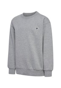 Grauer Sweatshirt mit Rundhalsausschnitt, Rippbündchen und Saum. Mit kleinem gesticktem Logo auf der Brust. Weicher Stoff.