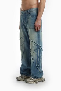 FAVELA FABRIC PATCH - Laisvi džinsai - blue washed