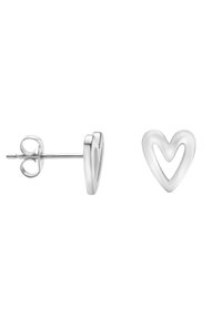 Boucles d'oreilles en argent en forme de cœur avec un centre creux et une finition polie. Elles possèdent un fermoir standard à tige et papillon.
