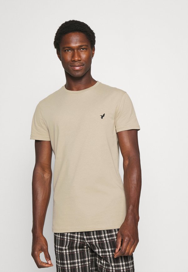 BASIC SLIM EMBROIDERY T SHIRT - Basic T-shirt - beige